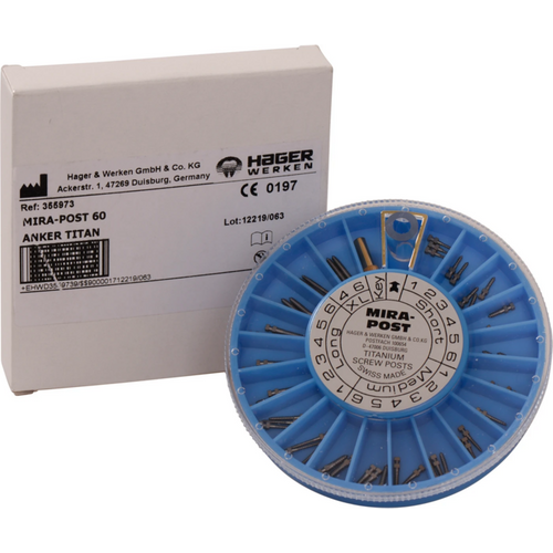 Mira-Post sett med 60 stifter, 1 nøkkel, titan