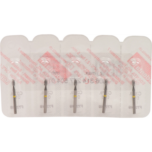 Omni diamanter 379 5 stk gule superfin, FG, figur 277 eggformet, 3,5 mm, ISO 016