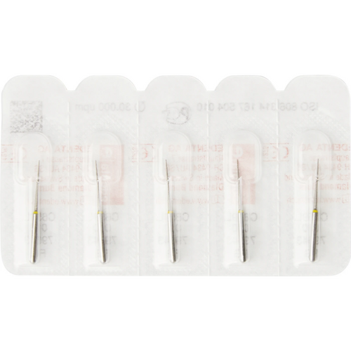 Diamant 859L 5 stk. gul superfine, FG, figur 167 kjegle lang spiss, 11,5 mm, ISO 010