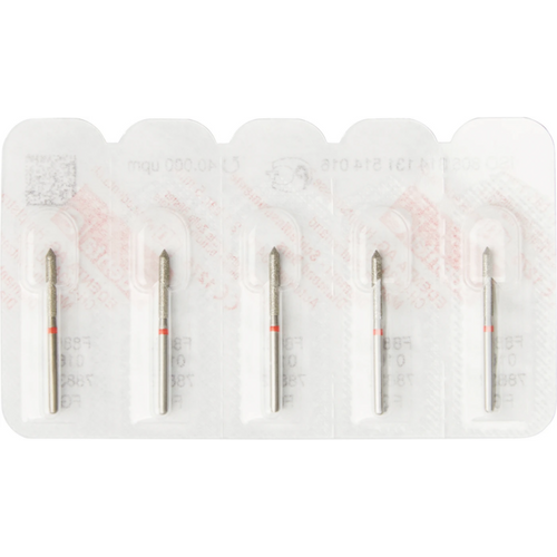 Diamant 886 5 stk. rød fin, FG, fasong 131 sylinderformet spiss, 10 mm, ISO 016