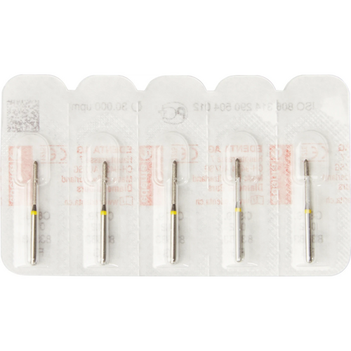 Diamant 879 5 stk gul superfine, FG, figur 290 torpedo sylinderformet, 10 mm, ISO 012