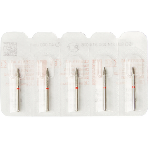 Diamant 863 5 stk. rød fin, FG, fasong 250 flamme, 10 mm, ISO 016