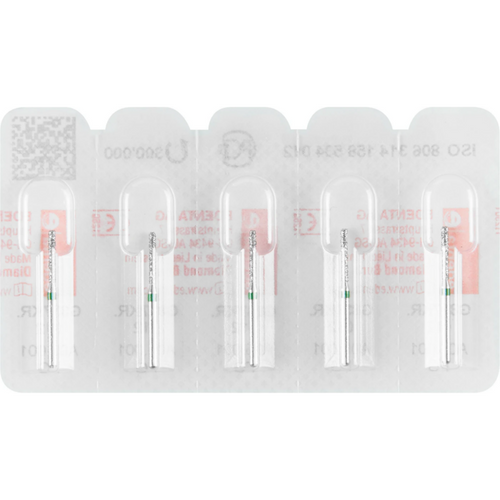 Diamant 837KR 5 stk grønn grov, FG, fasong 158 sylinder med avrundet kant, 8 mm, ISO 012