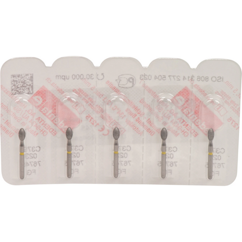 Omni diamanter 368 5 stk. gul superfin, FG, figur 257 dråpe, 3,5 mm, ISO 016