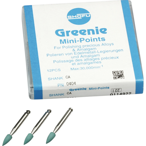 Silikonpolerer 12 stk grønn, vinkelstykke (RA), figur mini spiss, ISO 030