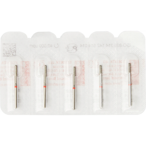 Diamant 882 5 stk. rød fin, FG, fasong 142 sylinder avrundet, 10 mm, ISO 014