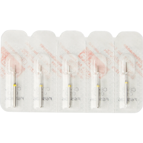 Diamant 848 5 stk, gul superfine, FG, fasong 173 flat kjegle, 10 mm, ISO 010