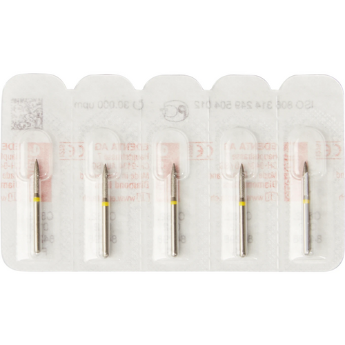 Diamant 862 5 stk. gul superfine, FG, fasong 249 flamme, 8 mm, ISO 012