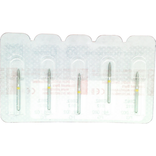 Omni diamanter 862 5 stk. gul superfin, FG, fasong 249 flamme, 8 mm, ISO 012