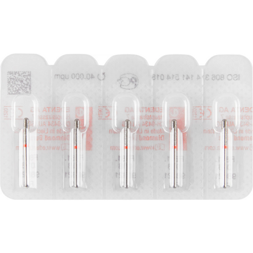 Diamant 881 5 stk. rød fin, FG, fasong 141 Sylinder avrundet, 6 mm, ISO 018