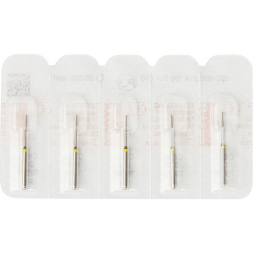 Diamant 850 5 stk. gule superfine, FG, figur 199 rund kjegle, 10 mm, ISO 010