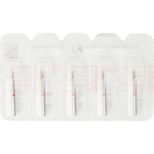 Diamant 859L 5 stk. rød fin, FG, figur 167 konisk lang spiss, 11,5 mm, ISO 016