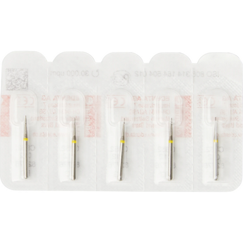 Diamant 852 5 stk. gul superfin, FG, figur 164 kjegleformet spiss, 6 mm, ISO 012