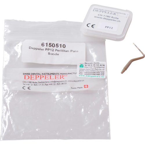 DEPPELER periosonder stk. PP12-sondespiss uten håndtak, tupp  0,5 mm, målemarkering (3-6-9-12 mm)