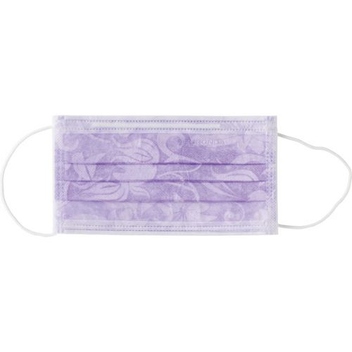 Monoart Flower munnbind dispenserboks 50 stk. med elastisk strikk, lilla