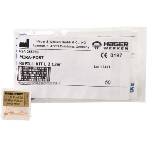 Mira-Post etterfyllingspakke med 12 gullbelagte pinner størrelse 2, L