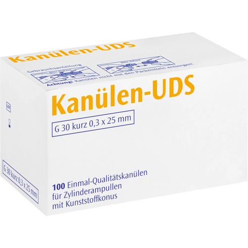 UDS kanyler 100 stk. gul G30 kort, 0,3 x 25 mm, gjennomsiktig hette