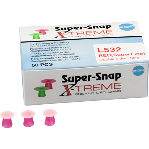 Super-Snap X-Treme 50 stk Mini polerskiver, belagt på begge sider, umontert, rød ekstra fin, 8 mm
