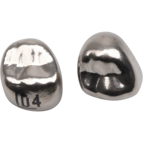 PEDO CROWNS refill-pakke 5 stk kroner i rustfritt stål, størrelse 4, OK, venstre, 1. melketann