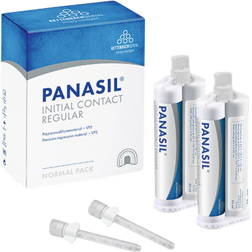 Panasil initial contact Regular standardpakning 2 x 50 ml dobbel patron Regular, 6 hvite blandespisser