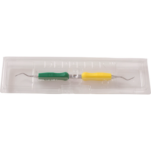 DEPPELER universal curette stk. Figur 23A, ADEP-håndtak, grønn/gul