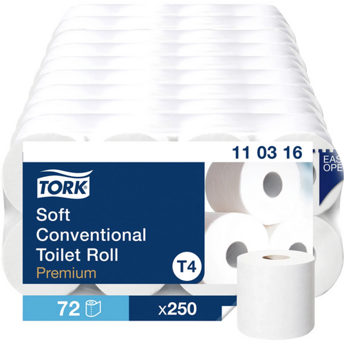 TORK Premium små toalettruller ekstra myke kartong 9 x 8 ruller 27,5 m, 3-lags, 11 x 9,4 cm, mykt, preget, hvit