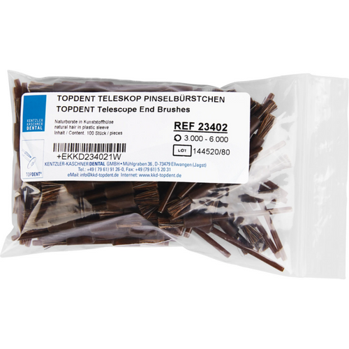 TOPDENT telescopic brushes Pack of 100 natural bristles in plastic sleeve, HP