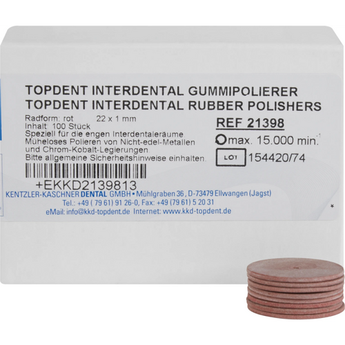 TOPDENT interdental rubber polisher Pack of 100 pieces red, wheel 22 x 1 mm