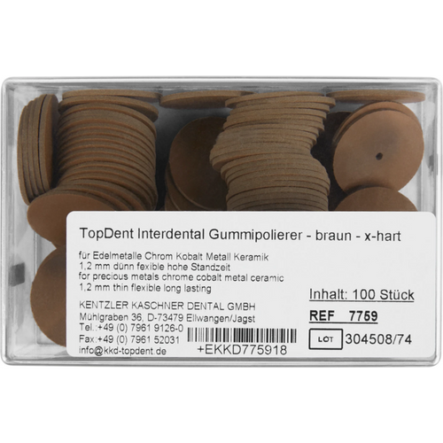 TOPDENT interdental rubber polisher Pack of 100 pieces brown, x-hard, wheel 26 x 1.2 mm