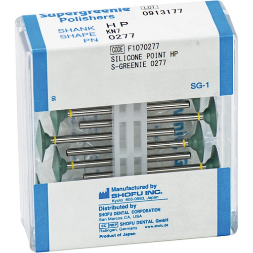 Silicone polisher Pack of 12 pieces green, HP yellow, figure KN7, ISO 125