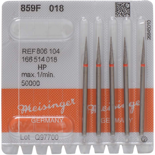 Diamond 859 Pack of 5 pieces red fine, HP, figure 166 Needle conical pointed, 10 mm, ISO 018