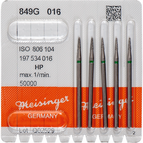 Diamonds 849 Pack of 5 pieces green coarse, HP, figure 197 conical round, 6 mm, ISO 016