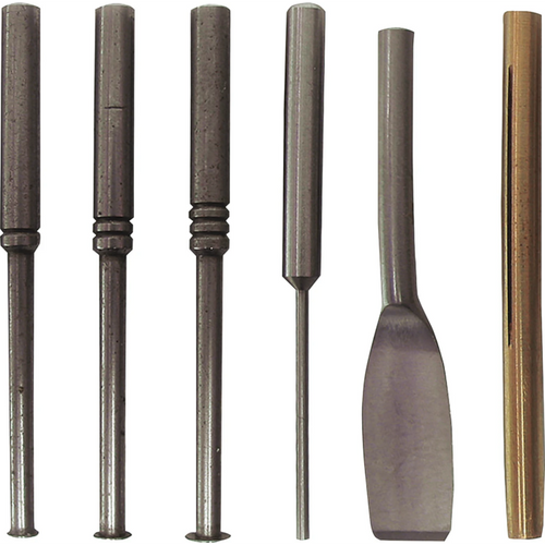 Measurement set according to Ney Set of 3 undercut measuring instruments (0.25 mm, 0.5 mm, 0.75 mm), 1 finder pencil, 1 wax scraper, 1 lead holder, 10 graphite leads, shaft Ø 3 mm