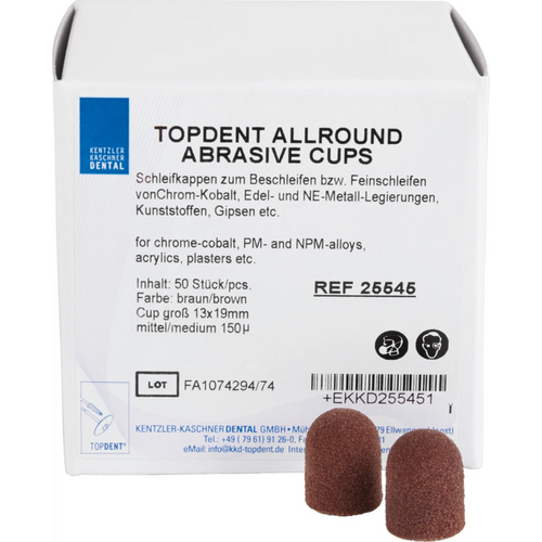 TOPDENT Abrasive Cups Pack of 50 pieces round, large Ø 13 mm x 19 mm, medium 150 µm
