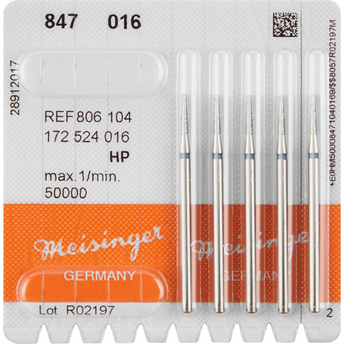 Diamonds 847 Pack of 5 pieces blue medium, FG, figure 172 conical, sharp edge, 8 mm, ISO 016