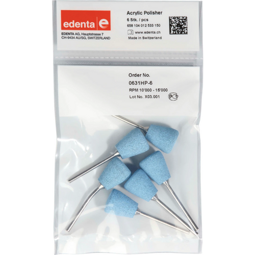 Acrylic Polisher Pack of 6 blue, HP, figure 012, 18 mm, ISO 150