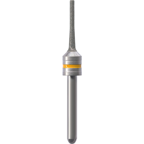 CAD/CAM diamond grinder piece diamond-coated, yellow, shank Ø 3 mm, conical shape, head length: 14 mm, ISO 014