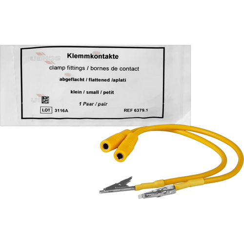 Terminal contacts for pulse fixator Pack of 2 pieces including cable, yellow, flattened, small