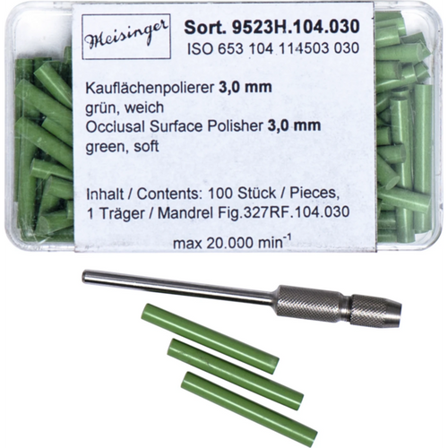 Chewing surface polisher Pack of 100 pieces, green very fine, soft, figure 114, 23 mm, ISO 030, 1 holder