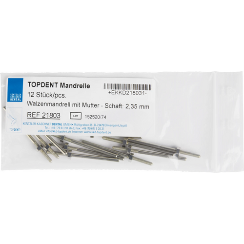 TOPDENT roller mandrels Pack of 12 pieces with nut