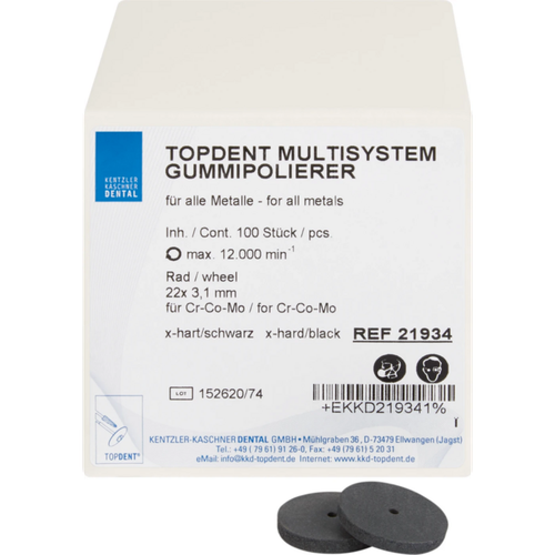 TOPDENT Multisystem rubber polisher Pack of 100 pieces black super hard, wheel, Ø 22 mm x 3.1 mm