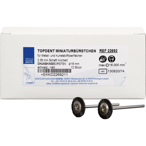 TOPDENT MINIATUR brushes Pack of 12 HP, Chungking bristles, black hard, Ø 16 mm