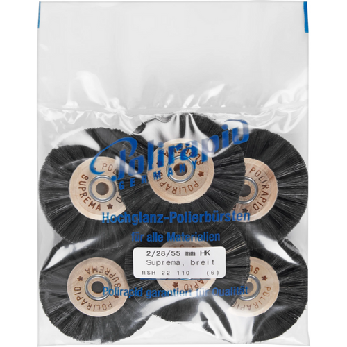 Suprema round brushes Pack of 6 pieces with wooden core, 2-row, wide, core: 28 mm, outer: 55 mm