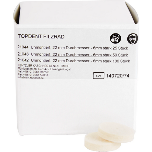 TOPDENT felt wheels Pack of 50 pieces medium, wheel 22 x 6 mm