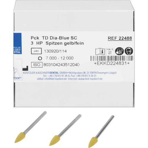 TOPDENT DIA-BLUE SC Pack of 3 pieces yellow fine, 4 x 13 mm, tip