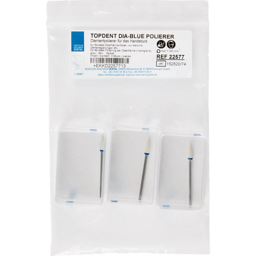 TOPDENT DIA-BLUE polisher Pack of 3 pieces HP, gray fine, tip, 4 x 13 mm