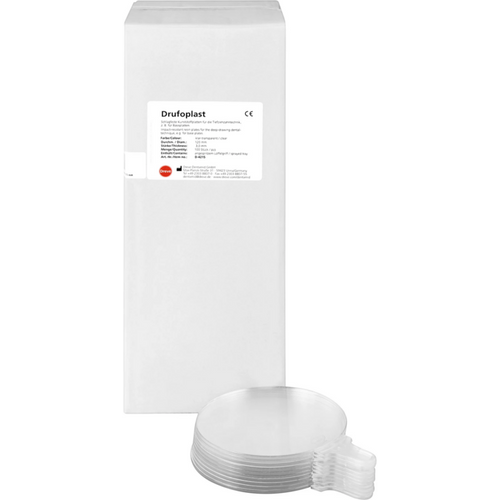 DRUFOPLAST Pack of 100 thermoforming sheets, clear transparent Ø 120 mm, thickness 3 mm