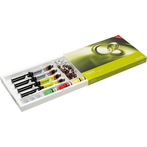 ParaCore SLOW intro kit 4 x 5 ml sprøyter slow (dentin, translucent), 3 ml ParaBond Non-Rinse Conditioner, 2 x 3 ml ParaBond Adhesive (A, B), 20 blandespisser