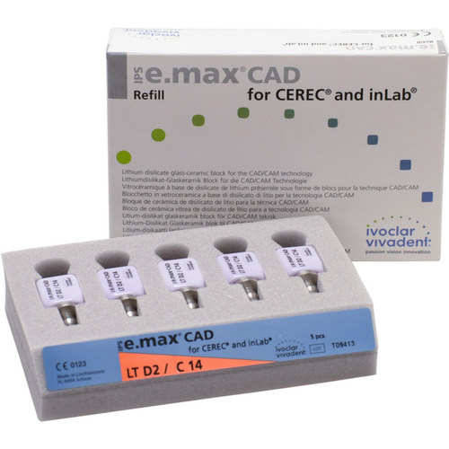 IPS e.max CAD for CEREC/InLab 5 stk. størrelse C14, D2 LT