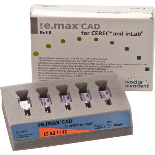IPS e.max CAD for CEREC/InLab 5 stk. størrelse I12, A3 LT